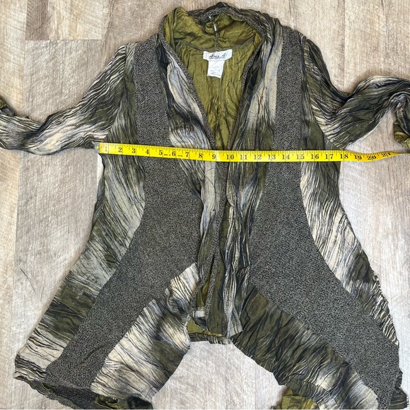 Ania A vintage open front asymmetrical cardigan, S green brown, earthy, - Picture 9 of 12